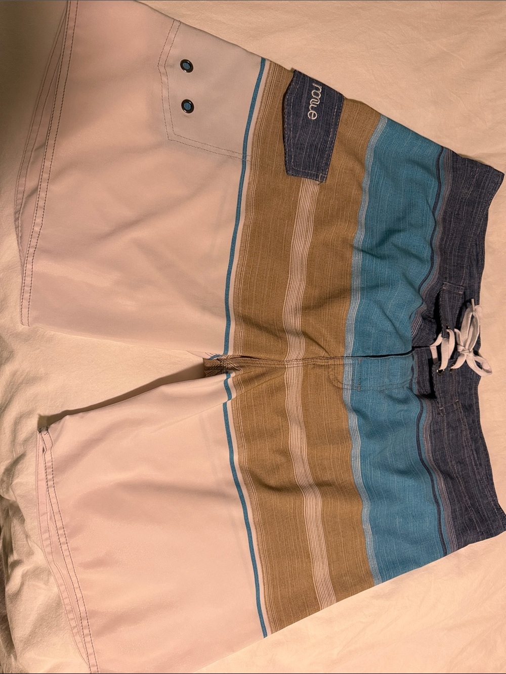 Striped Blue & Tan Men’s Swim Board Shorts
